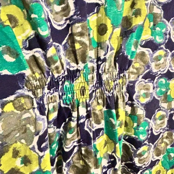 Floral V-Neck Dress in Green and Blue - Picture 2 of 6